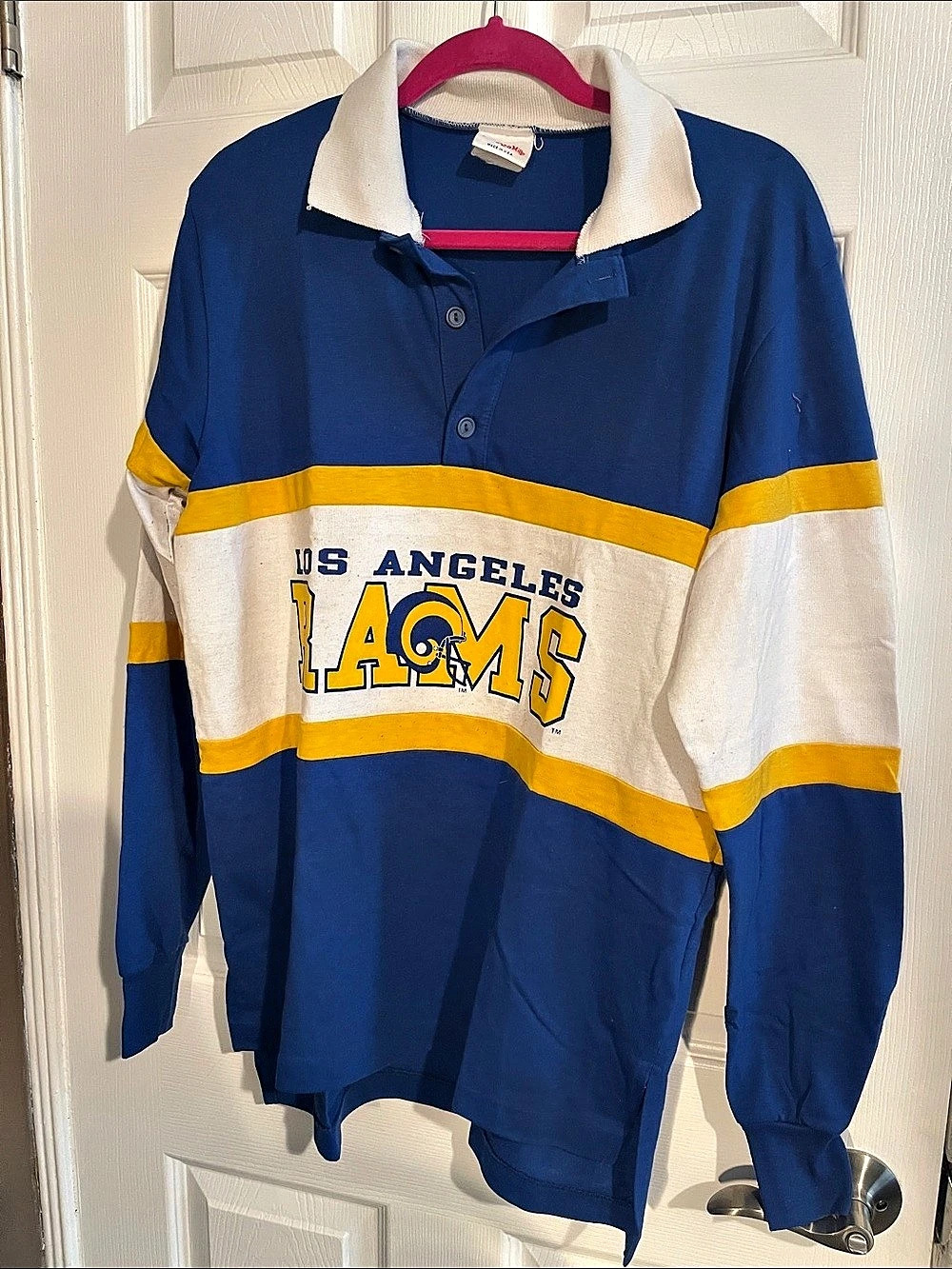 Nutmeg Mills Vintage Los Angeles Rams Long Sleeve Rugby Shirt Rugby Shirt Blue &
